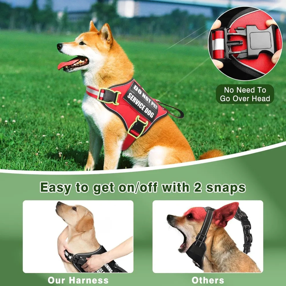 Service Dog Harness And Leash Set With Patches Reflective Handle