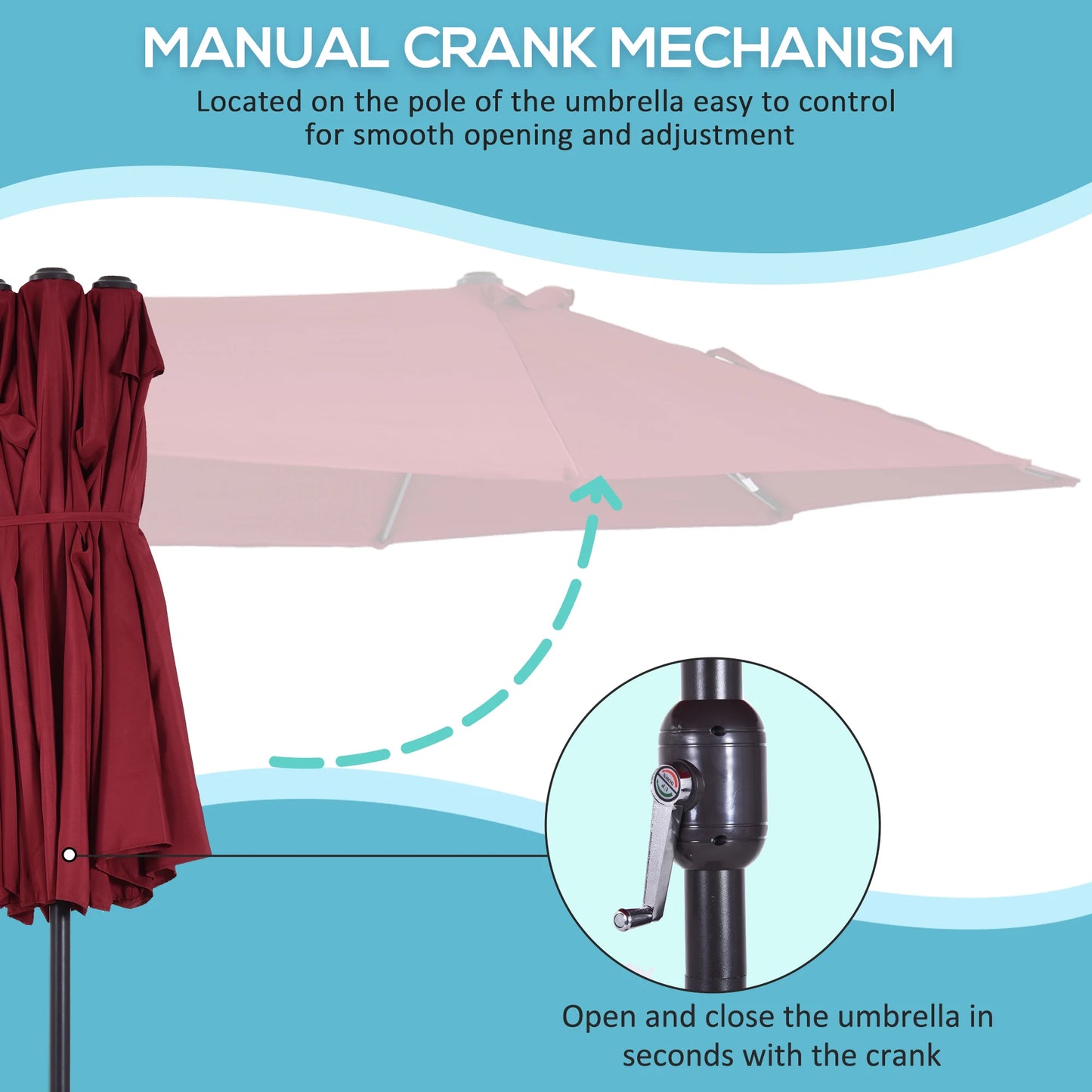 Extra Large 15ft Patio Umbrella, Double-Sided Outdoor Umbrella with Crank Handle and Air Vents for Backyard, Deck, Pool, Market, Red