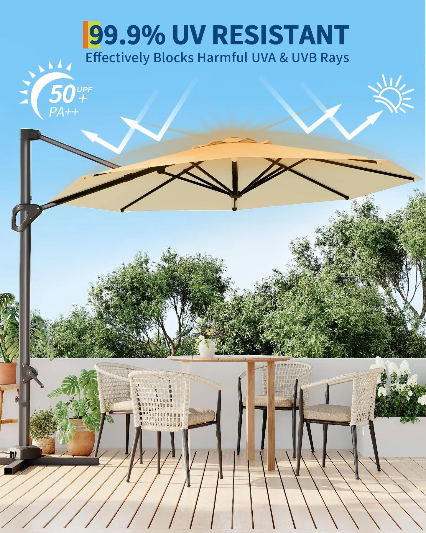 10FT Outdoor Cantilever Umbrella Patio Umbrella Market Sun Shade Windproof Offset Umbrella with 360-Degree Rotation for Garden Pool Deck BackYard and Patio