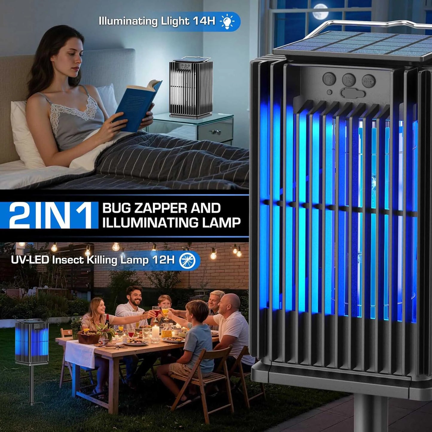 Solar Bug Zapper Outdoor Mosquito Zapper Cordless Waterproof Fly Zapper with Illuminated Light Ground Bracket