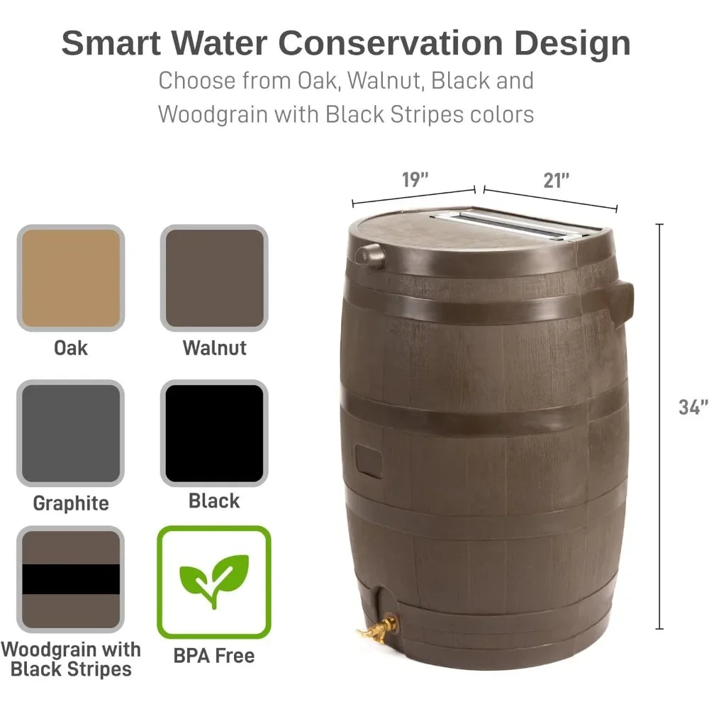 Rain Barrel With Brass Spigot, Flat Back Water Collection