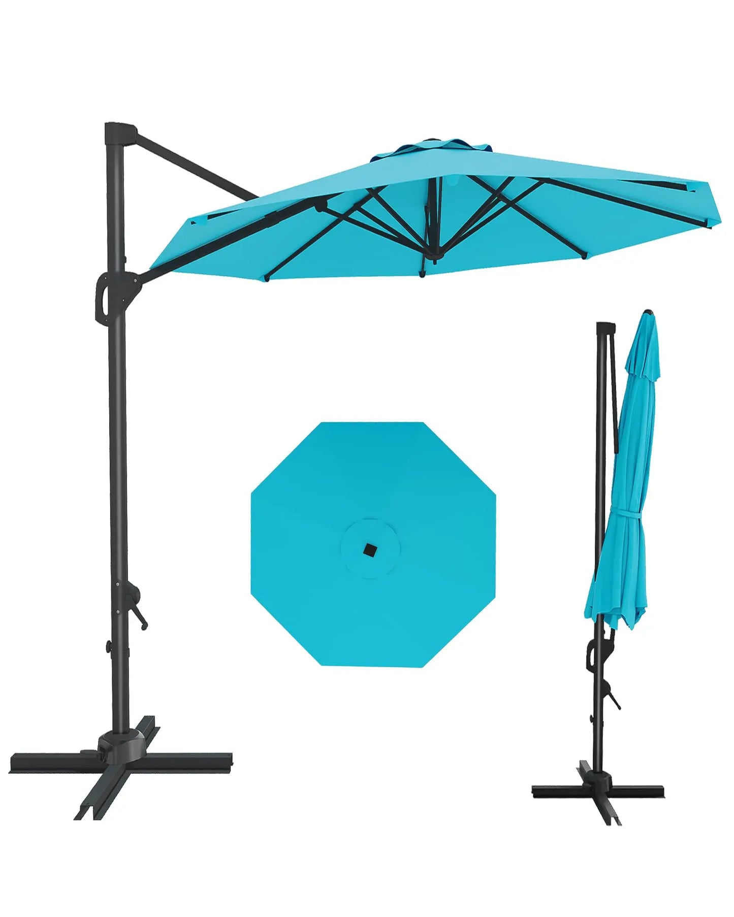 10FT Outdoor Cantilever Umbrella Patio Umbrella Market Sun Shade Windproof Offset Umbrella with 360-Degree Rotation for Garden Pool Deck BackYard and Patio