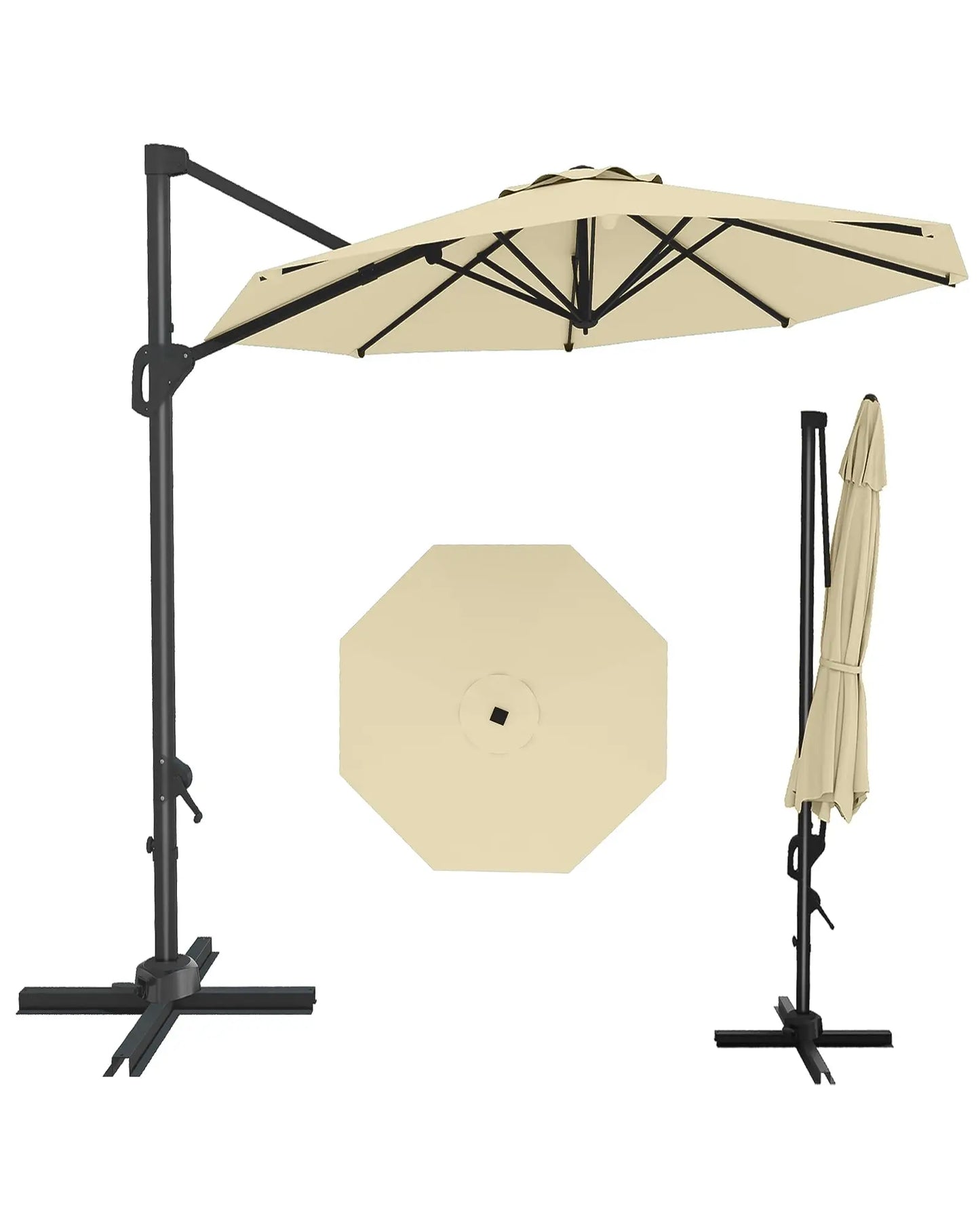 10FT Outdoor Cantilever Umbrella Patio Umbrella Market Sun Shade Windproof Offset Umbrella with 360-Degree Rotation for Garden Pool Deck BackYard and Patio
