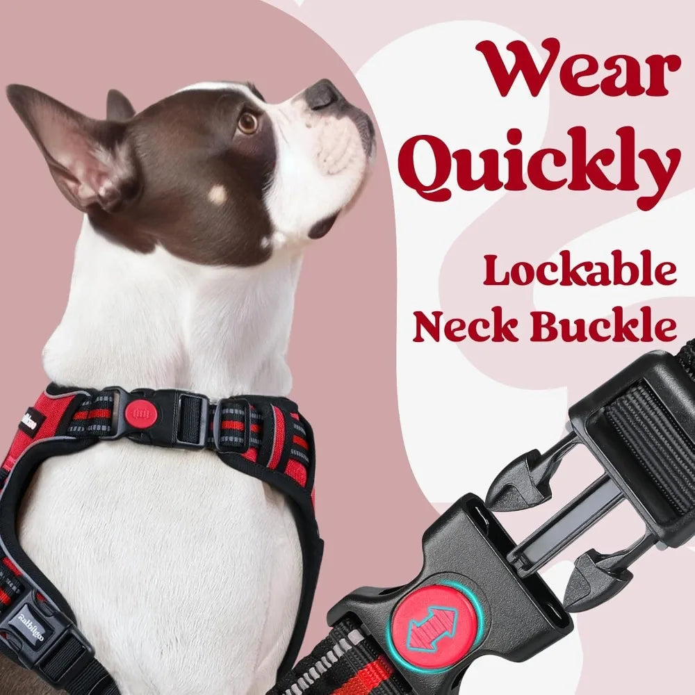 No Pull Dog Harness With 3 Buckles 2 Clips Reflective