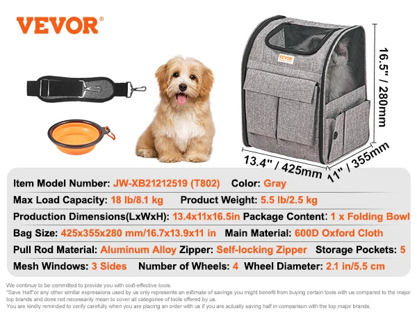Pet Carrier Backpack With Telescopic Handle Wheels For Travel