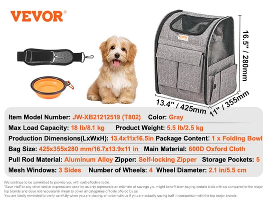 Pet Carrier Backpack With Telescopic Handle Wheels For Travel