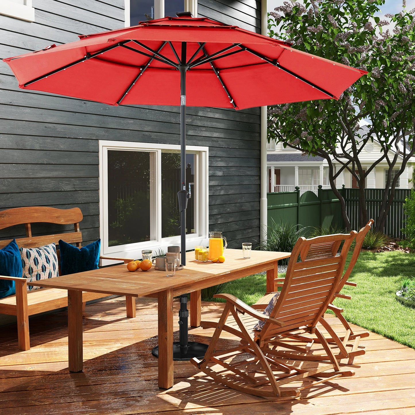 Outdoor Solar Patio Umbrella With 32 LED Lights UV Resistant