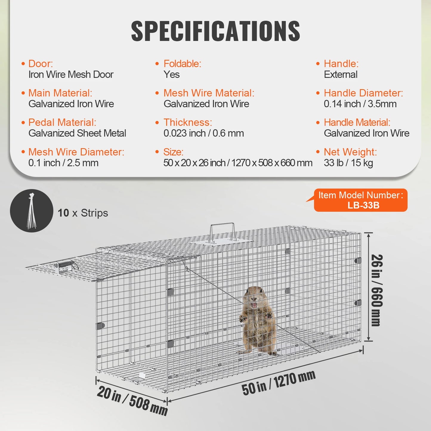 SucceBuy Live Animal Cage Trap Humane Cat Rodent Control Folding with Handle for Rabbits Stray Cats Squirrels Raccoons Groundhog