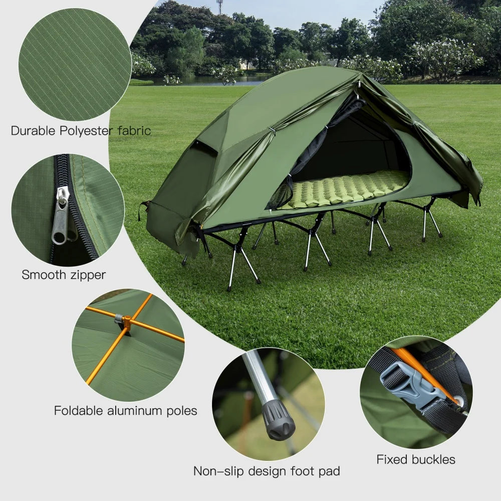 Night Cat Camping Cot Tent - Waterproof 1-Person Off-Ground Combo Cot Bed for Adults Outdoor Camping Fishing Hunting Portable Easy Set-up Tent
