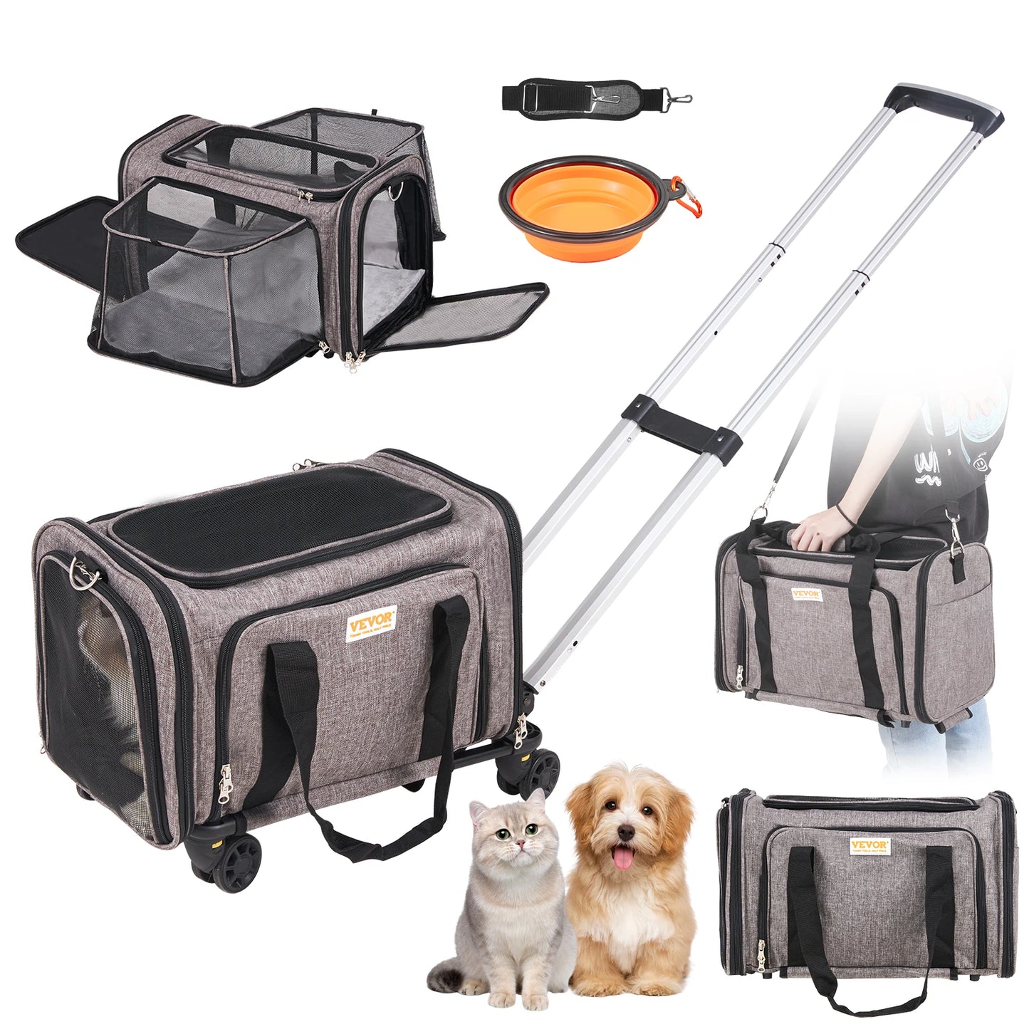 Pet Carrier Backpack With Telescopic Handle Wheels For Travel