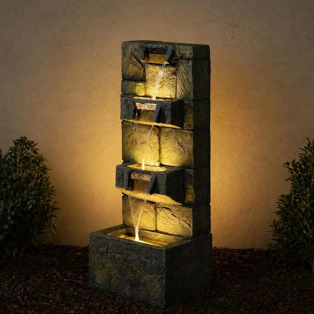 Four Tier Water Fountain With LED Lights And Pump For Indoor Outdoor