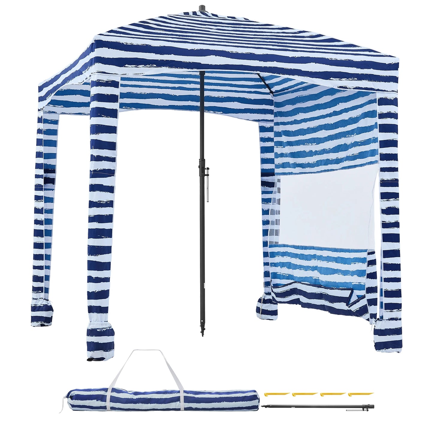 VEVOR Beach Cabana 6 x 6ft/8 x 8ft Beach Canopy with Side Wall Shade Sun Shelter Umbrella with Sand Pockets for Whole Family