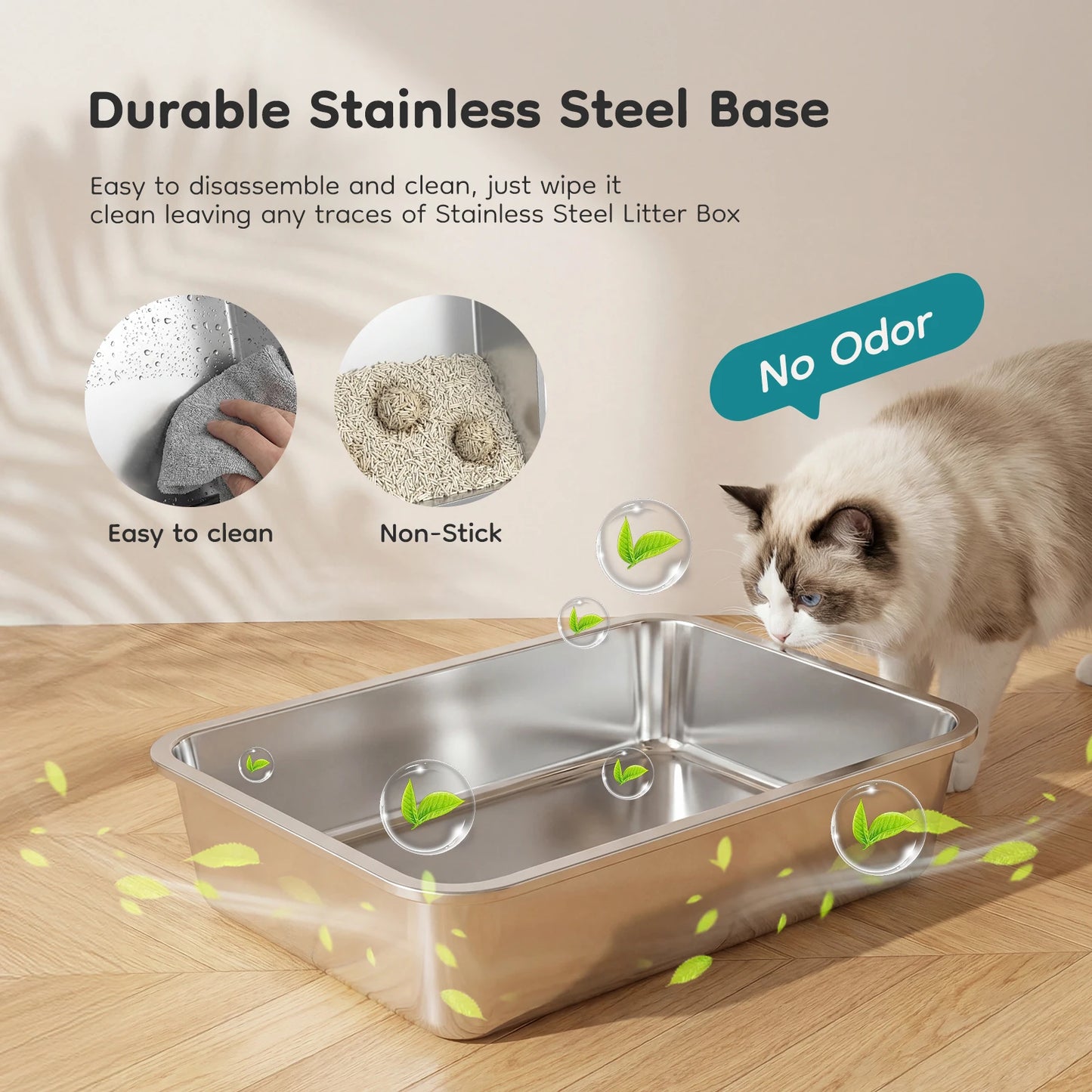 Stainless Steel Cat Litter Box Fully Enclosed With Scoop Mat