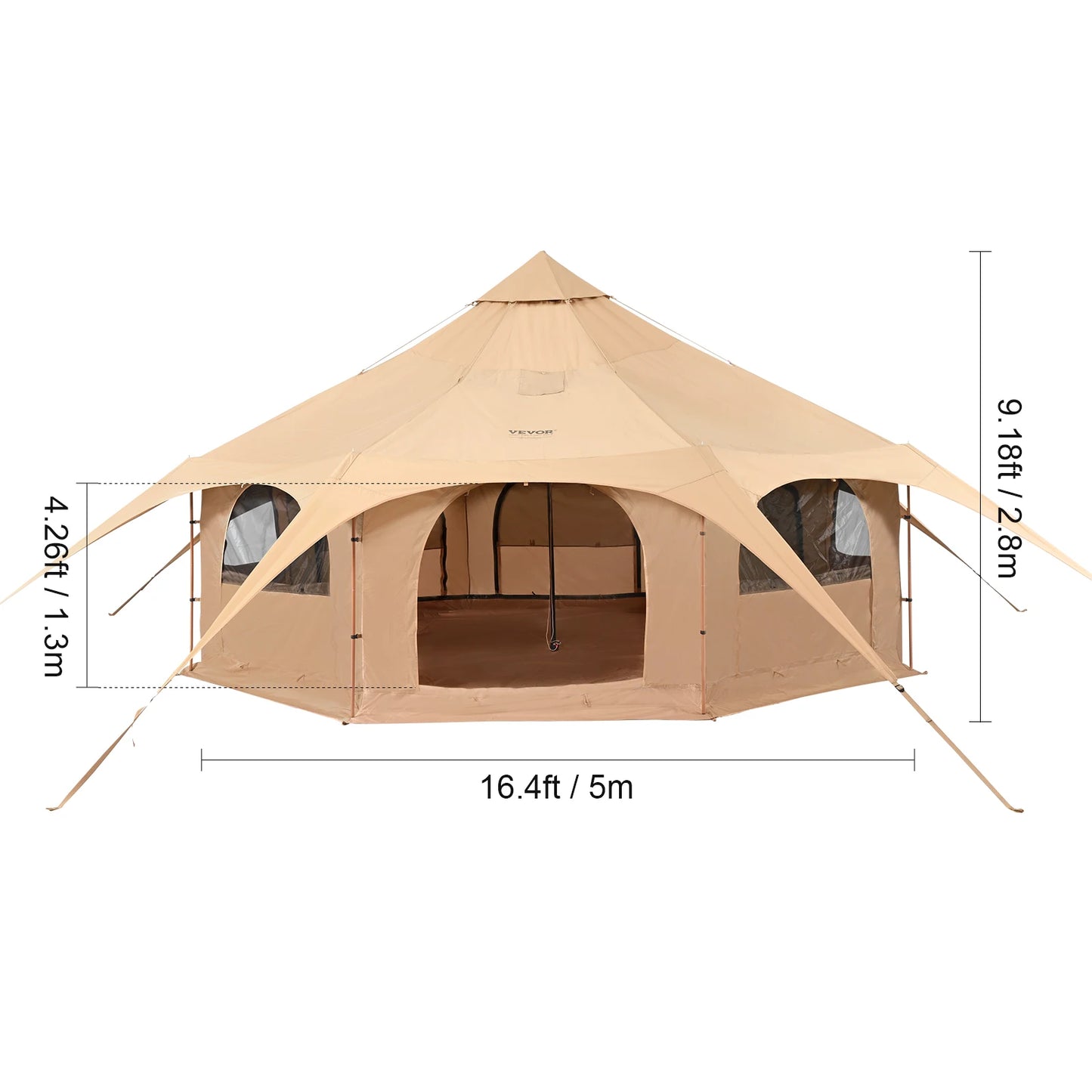 SucceBuy Canvas Bell Tent 4 Seasons 3/4/5/6/7m Yurt Tent Canvas Tent for Camping with Stove Breathable Tent Holds up to 8People