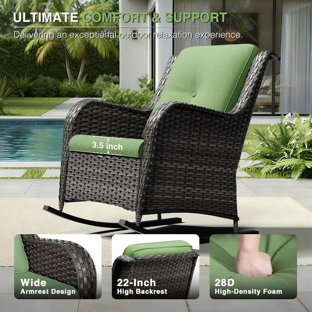 High Back Wicker Patio Rocking Chair for Outdoor Deck