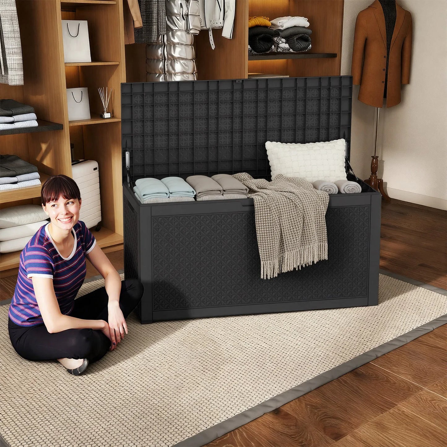 Lockable Resin Deck Box For Patio Furniture And Tools Storage