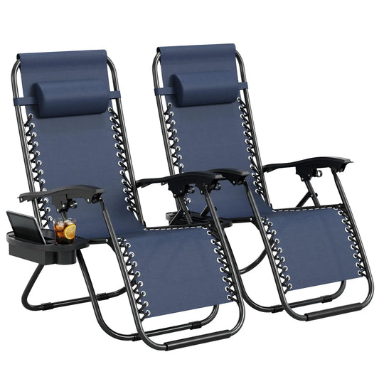 HiMISS Zero Gravity Folding Lounge Chairs Set Of 2 With Pillow Cup Holder