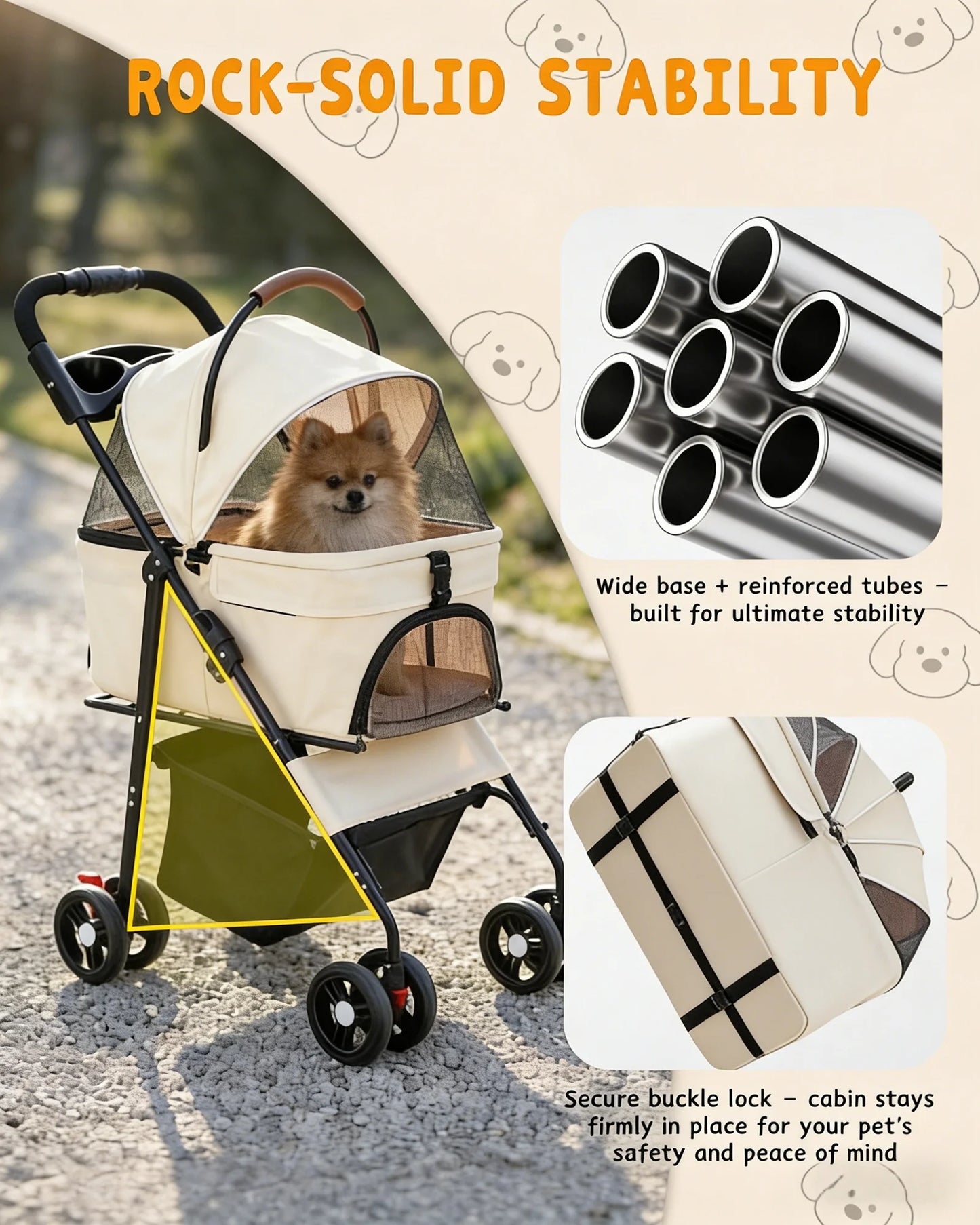 Cabusatly 2 In 1 Pet Stroller With Removable Carrier
