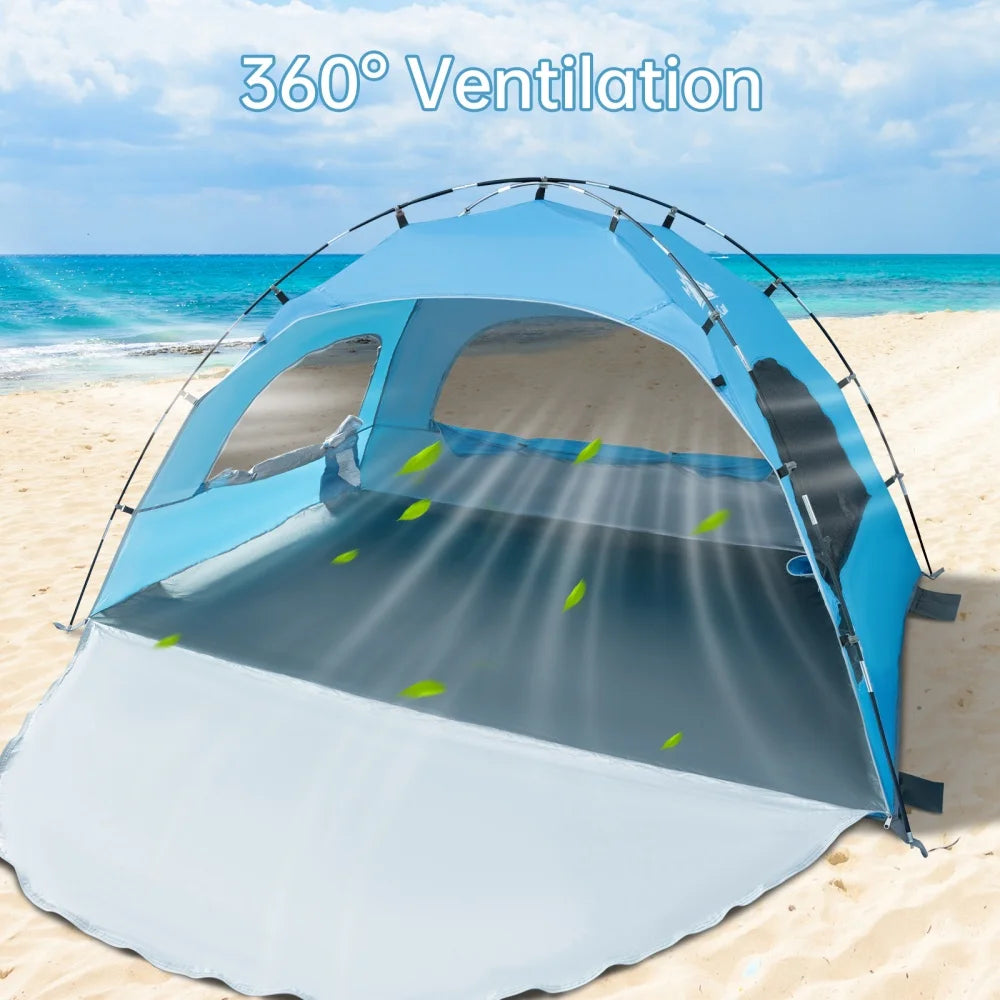 Night Cat Beach Tent Portable Camping Sun Shade Shelter for 2-4 Persons with UV Protection 3 Breathable Mesh Windows Extended Tent Floor Easy Set Up Outdoor