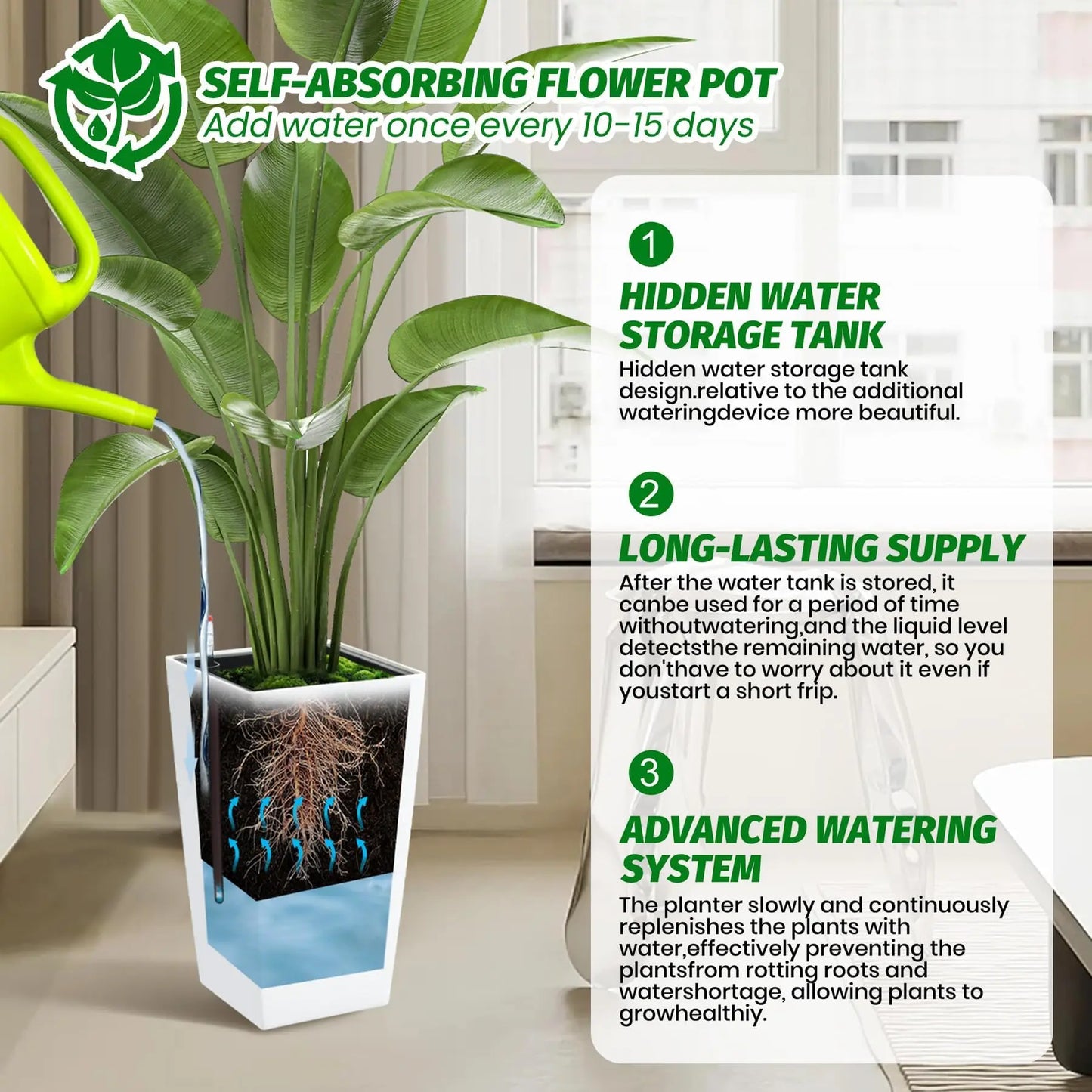 HiMISS Self Watering Planter Set of 2 for Indoor Outdoor