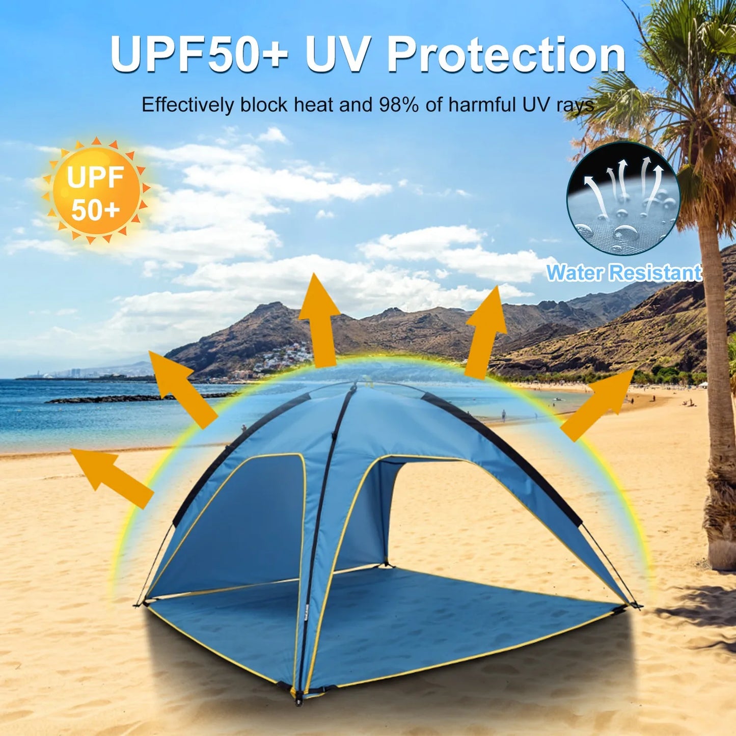 Beach Tent Sun Shelter UPF 50 Plus UV Protection 6.9 x 6.9 ft Canopy for 4 6 Adults Portable Outdoor Shade with Carry Bag