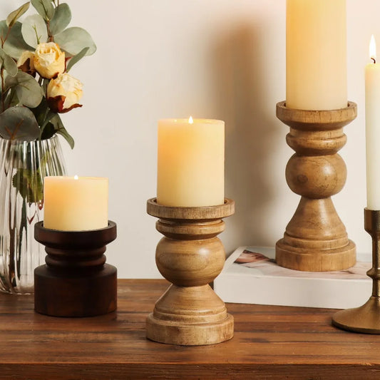 Decorative Wood Pillar Candle Holder Natural Rustic Home Decor Centerpiece for Wedding Party Table Decor