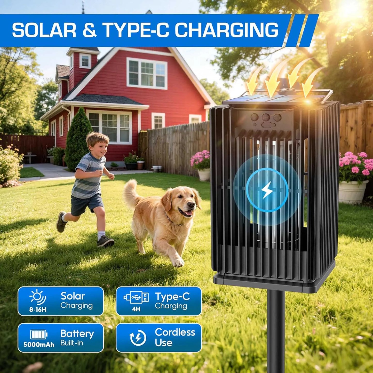 Solar Bug Zapper Outdoor Mosquito Zapper Cordless Waterproof Fly Zapper with Illuminated Light Ground Bracket