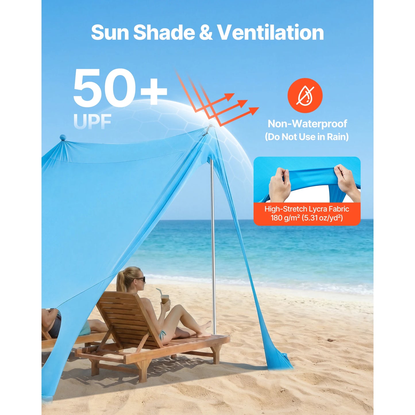 SucceBuy Beach Tent Sun Shelter UPF50+ Sun Protection Easy Pop Up Beach Canopy Portable Shade for Family Outings Camping Fishing