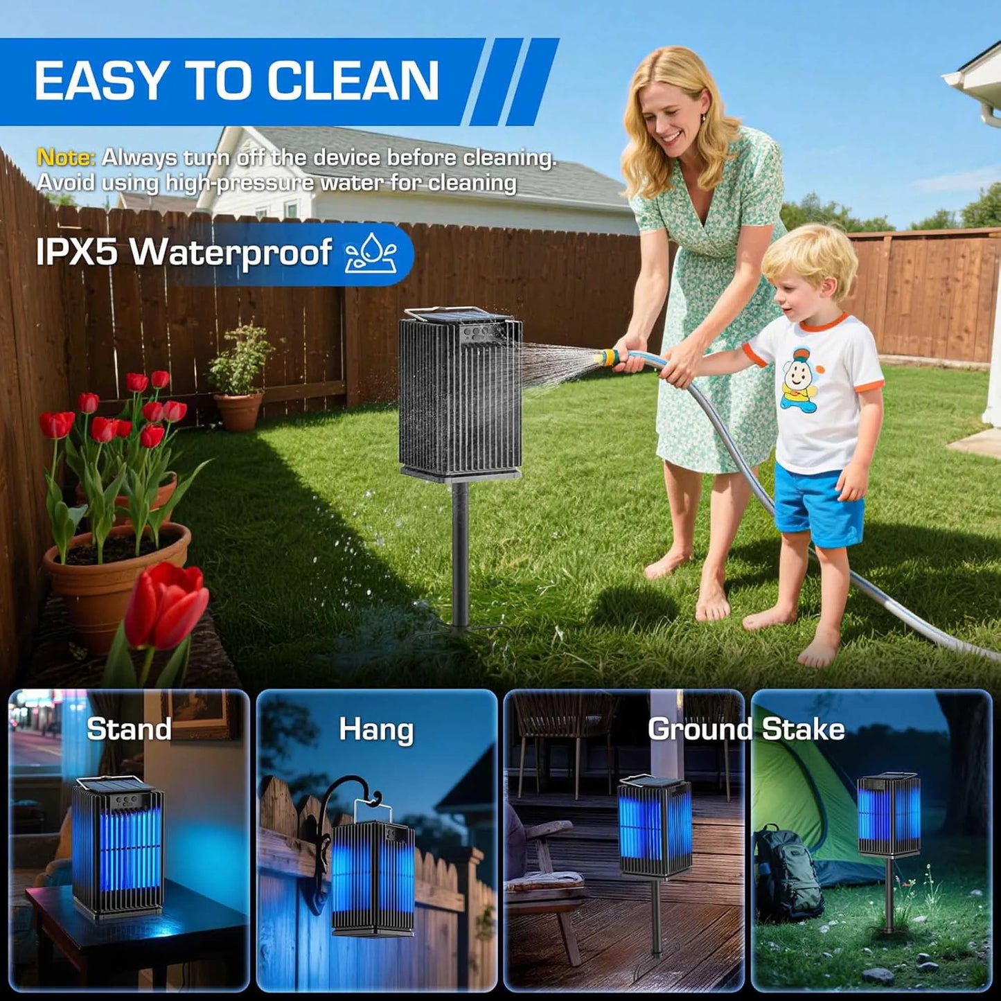Solar Bug Zapper Outdoor Mosquito Zapper Cordless Waterproof Fly Zapper with Illuminated Light Ground Bracket