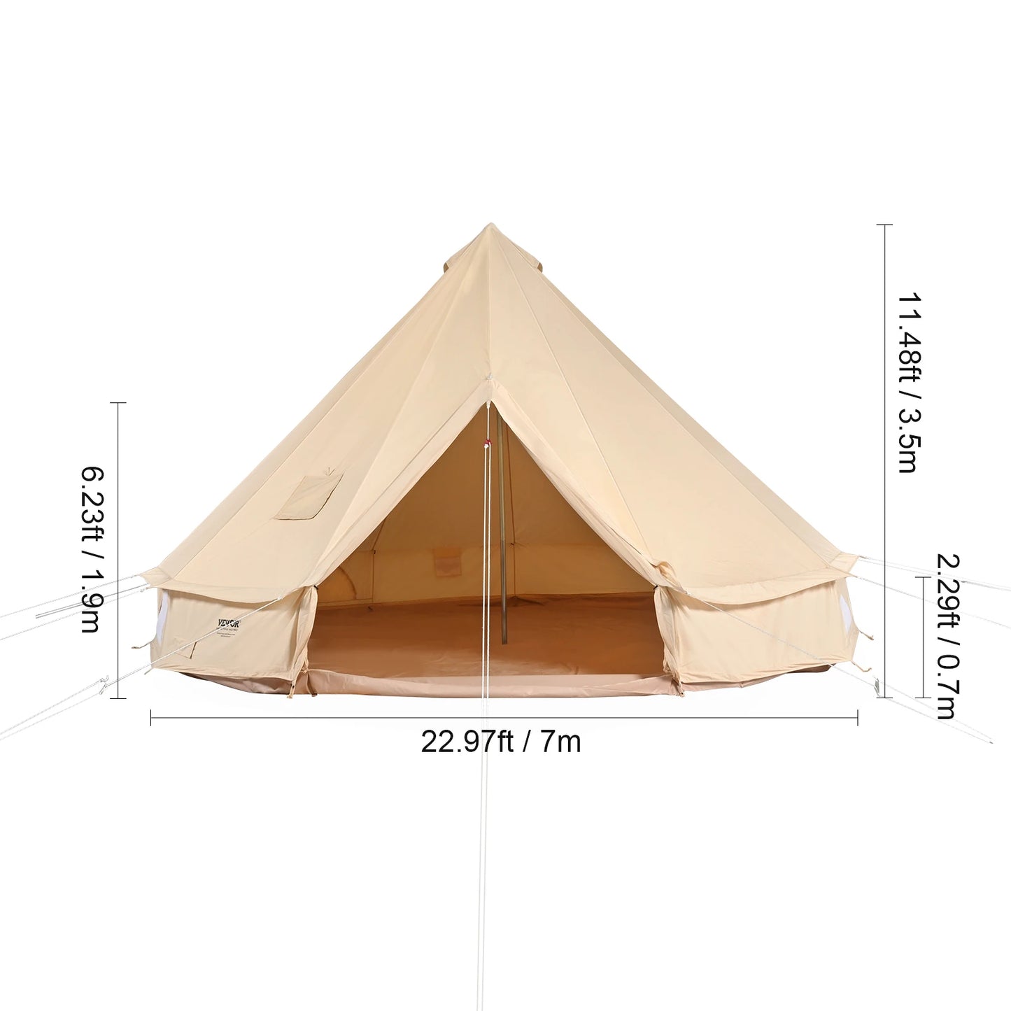 SucceBuy Canvas Bell Tent 4 Seasons 3/4/5/6/7m Yurt Tent Canvas Tent for Camping with Stove Breathable Tent Holds up to 8People