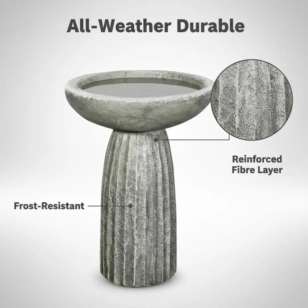 Fiber Reinforced Concrete Bird Bath With Textured Pedestal Outdoor Decor