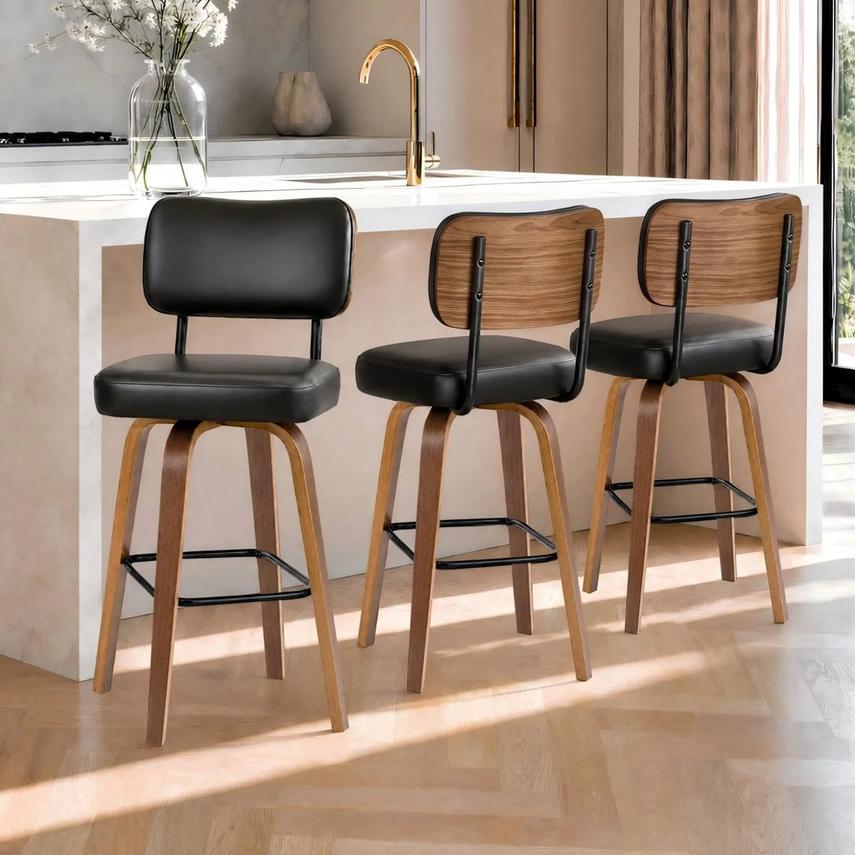 HiMISS Swivel Counter Bar Stools With Faux Leather Back