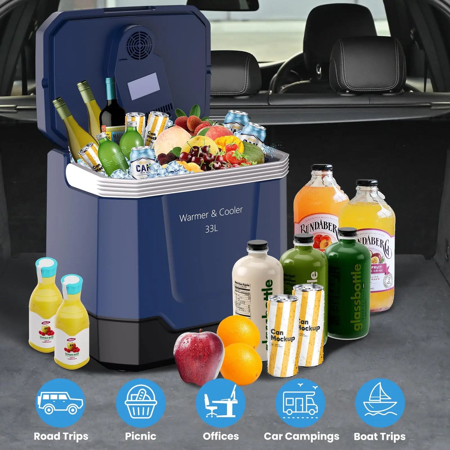 35 Quart Electric Cooler Warmer 12V Car Refrigerator 33L Plug In Cooler With 110V AC 12V DC Auto Lock Handle For Car Truck Home
