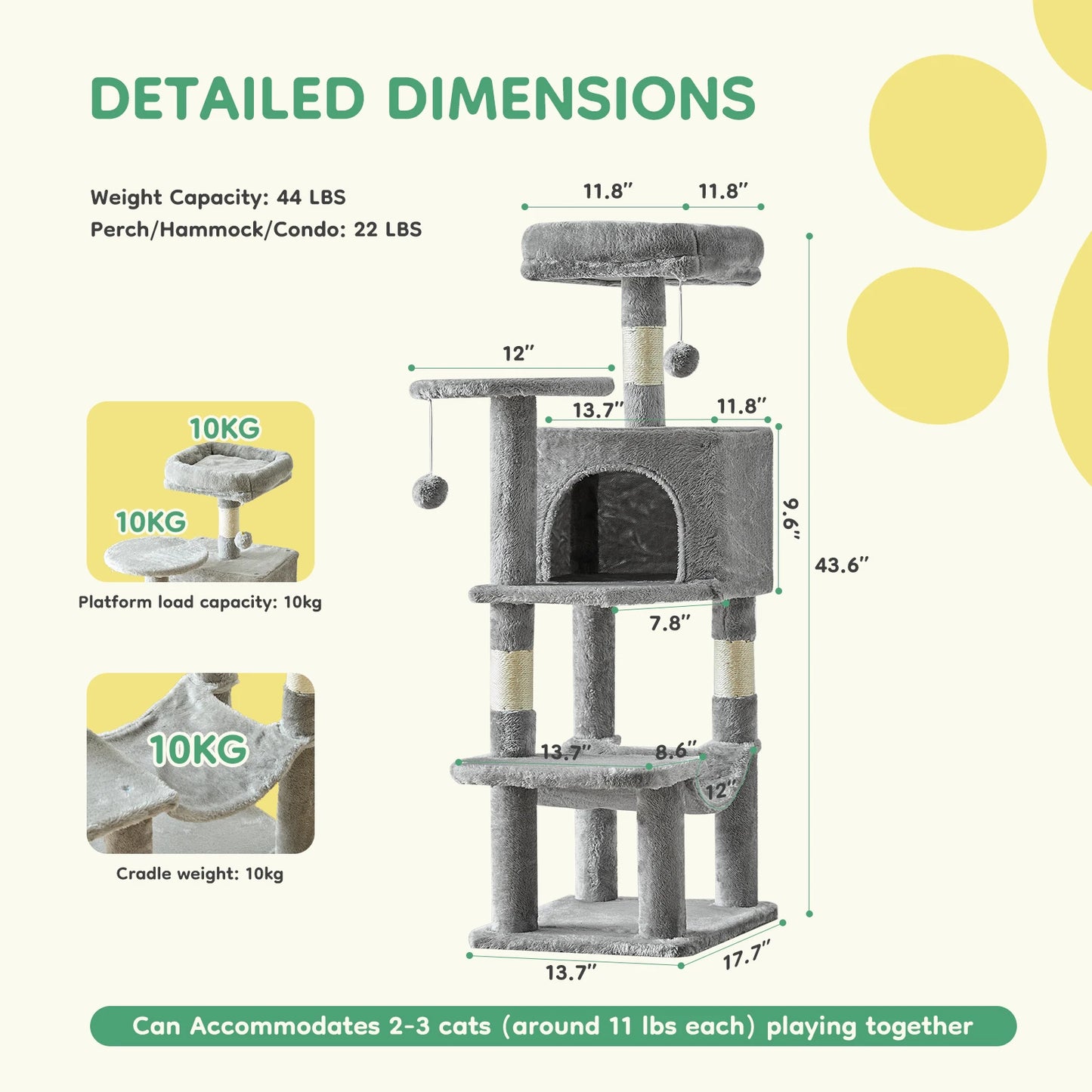 JHK Cat Tree Tall Multi Level Climbing Tower for Cats
