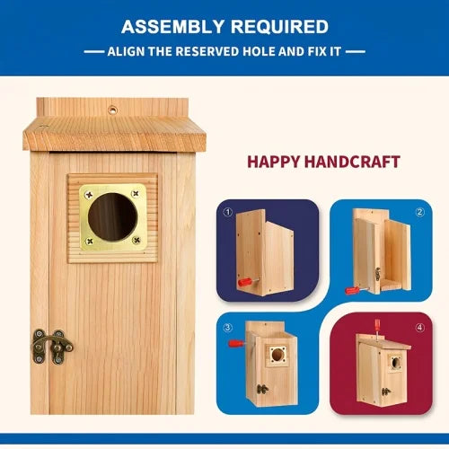 2pcs Pine Bird Houses with Copper Guard - Outdoor Finch, Swallow, Wren & Chickadee Nesting Boxes,Attracting Small Birds