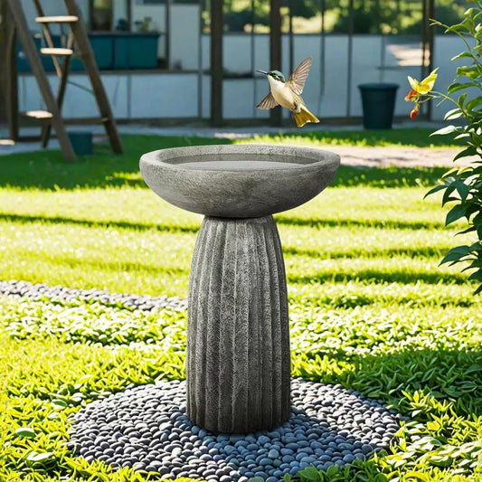 Fiber Reinforced Concrete Bird Bath With Textured Pedestal Outdoor Decor