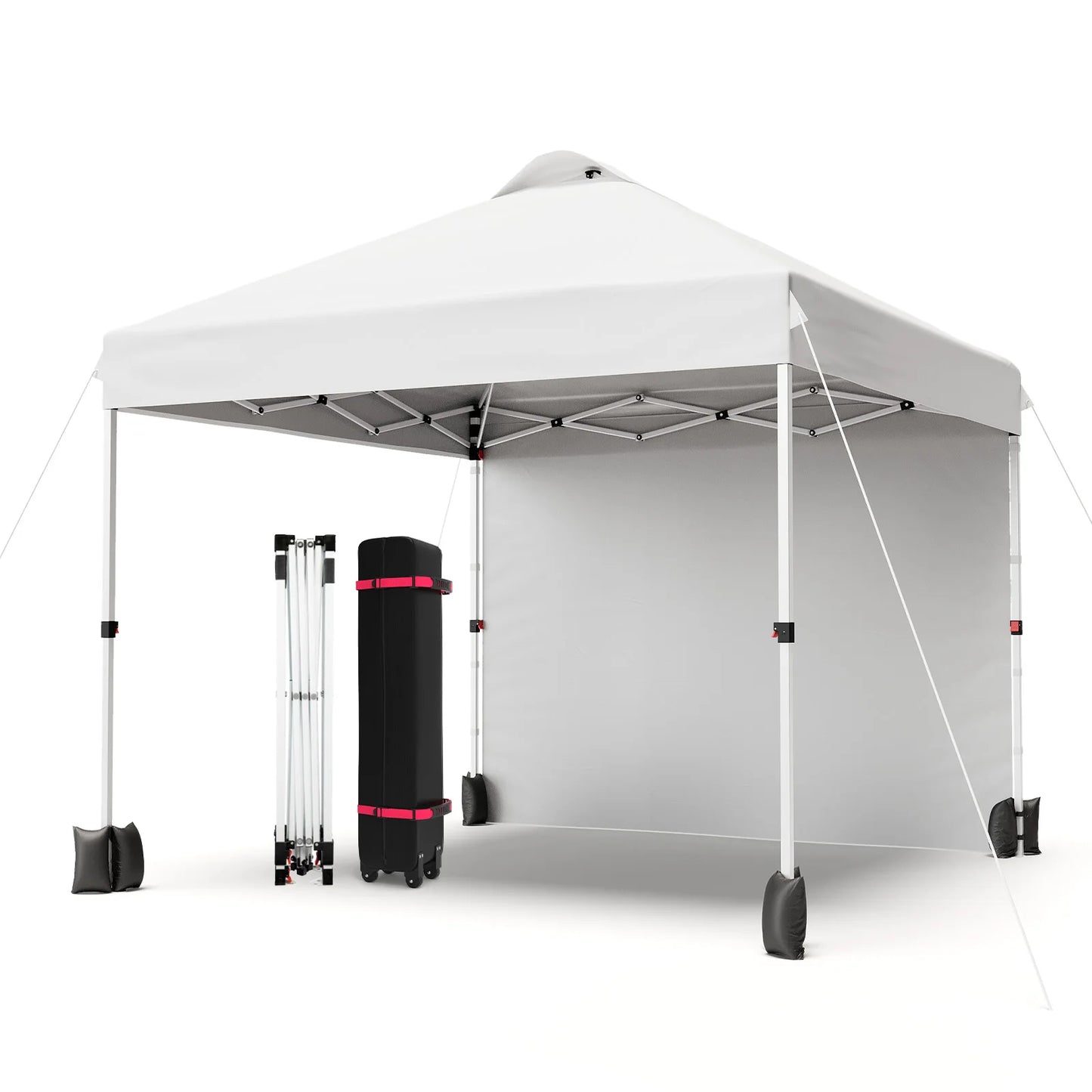 10x10FT Pop Up Gazebos Canopy Tent with Removable Sidewall, One-Push Instant Setup Outdoor Canopy Shelter with Vented Roof, Roller Bag & Sandbags for Beach Camping Market