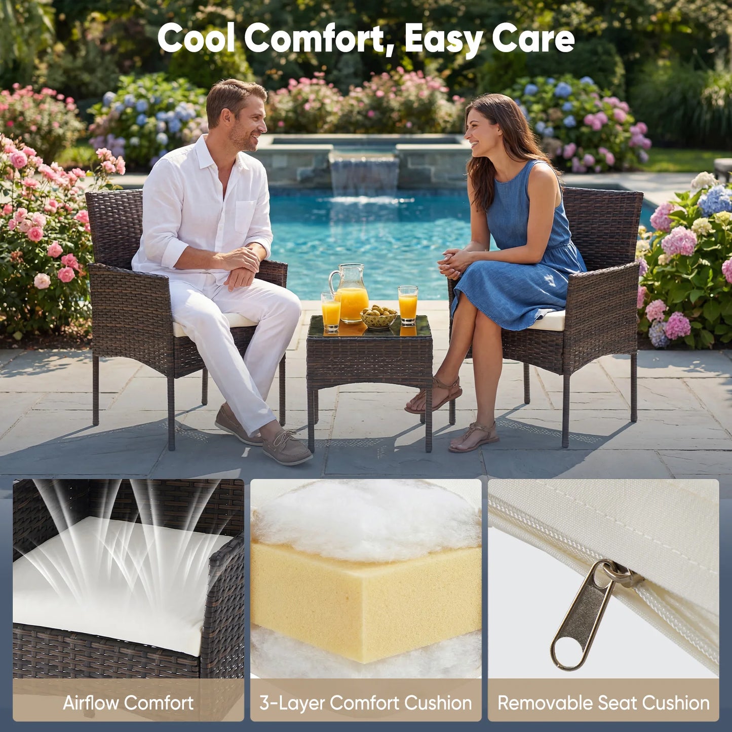 JHK Outdoor Patio Furniture Set All Weather Wicker Bistro