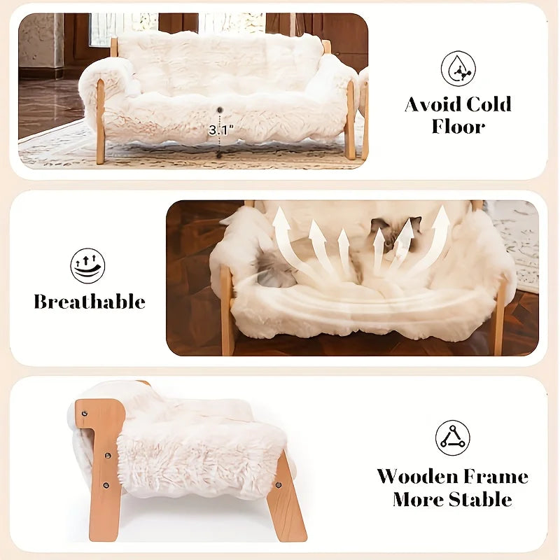 Raised Solid Wood Pet Couch Bed Elevates Cats And Dogs