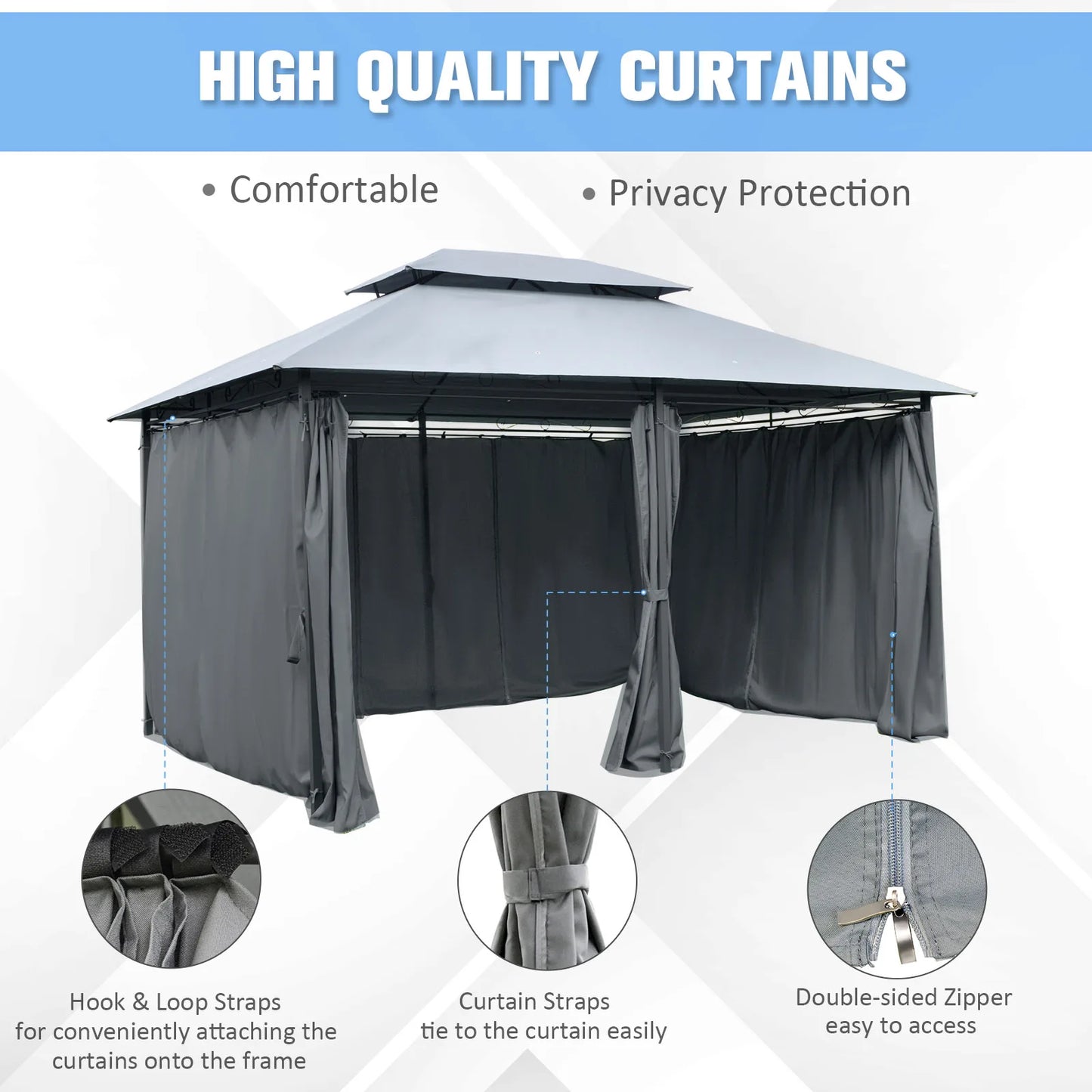 10'X13' Outdoor 2-Tier Vented Canopy Steel Gazebo Bbq Party Tent Shelter Shade