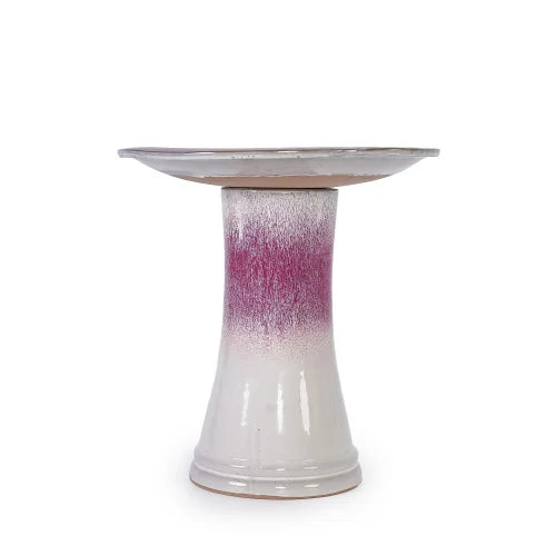 Ceramic Bird Bath With Rose Ivory Ombre Glaze For Garden