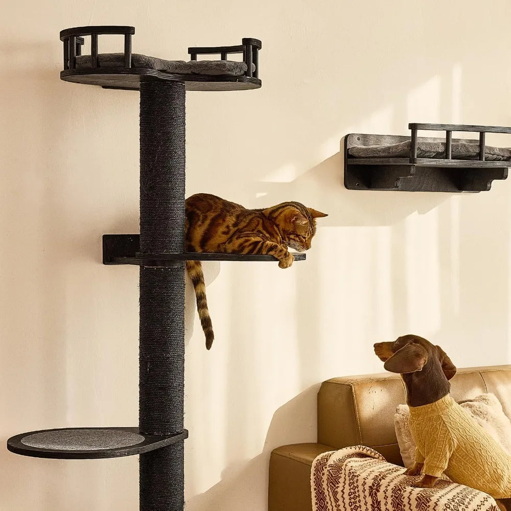4 In 1 Cat Wall Shelves Kit With Hammock Bed Perch Scratching Mat