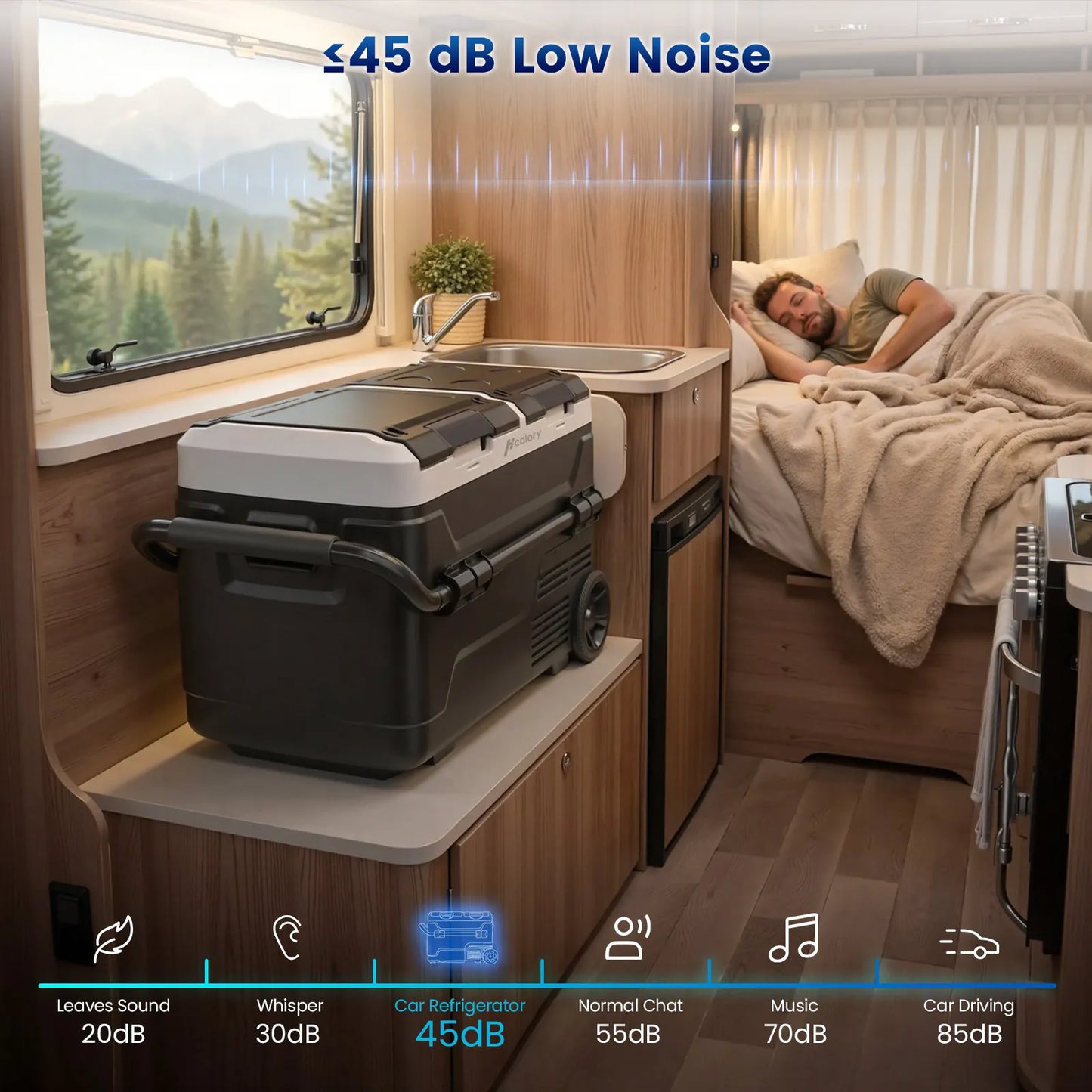Hcalory PM+ Series Car Refrigerator 40L 50L Independent Dual Zone Smart App -20°C to 20°C 12V 24V 230V Wheels Divider 45dB Quiet for Motorhome Truck Camping