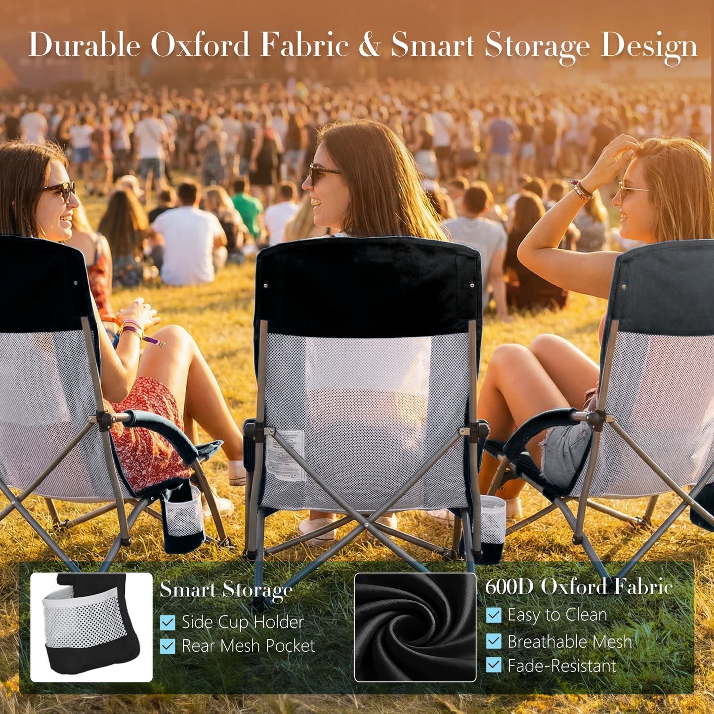JHK Outdoor Portable Folding Beach Chair With Cup Holder