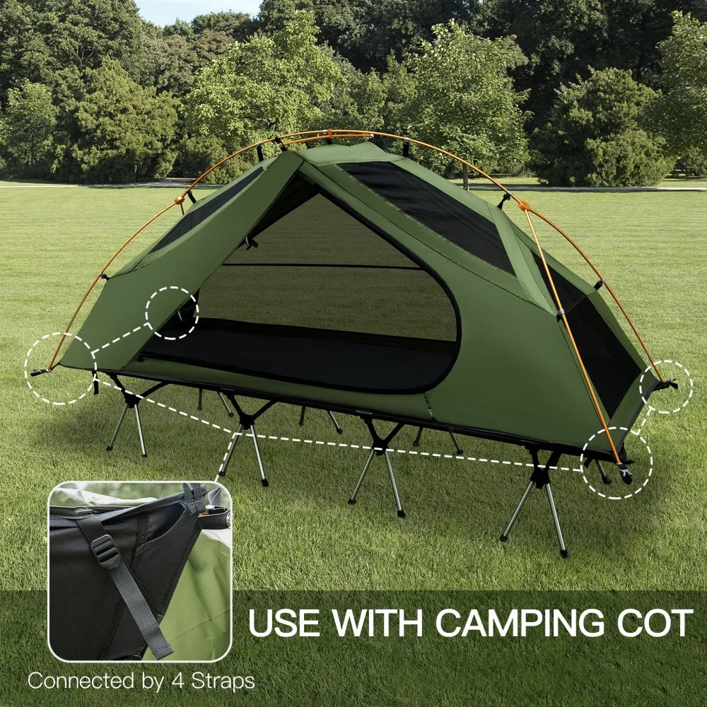 Night Cat Camping Cot Tent - Waterproof 1-Person Off-Ground Combo Cot Bed for Adults Outdoor Camping Fishing Hunting Portable Easy Set-up Tent