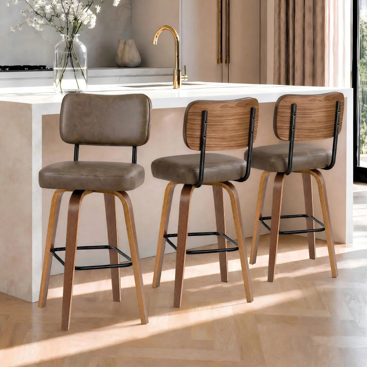 HiMISS Swivel Counter Bar Stools With Faux Leather Back