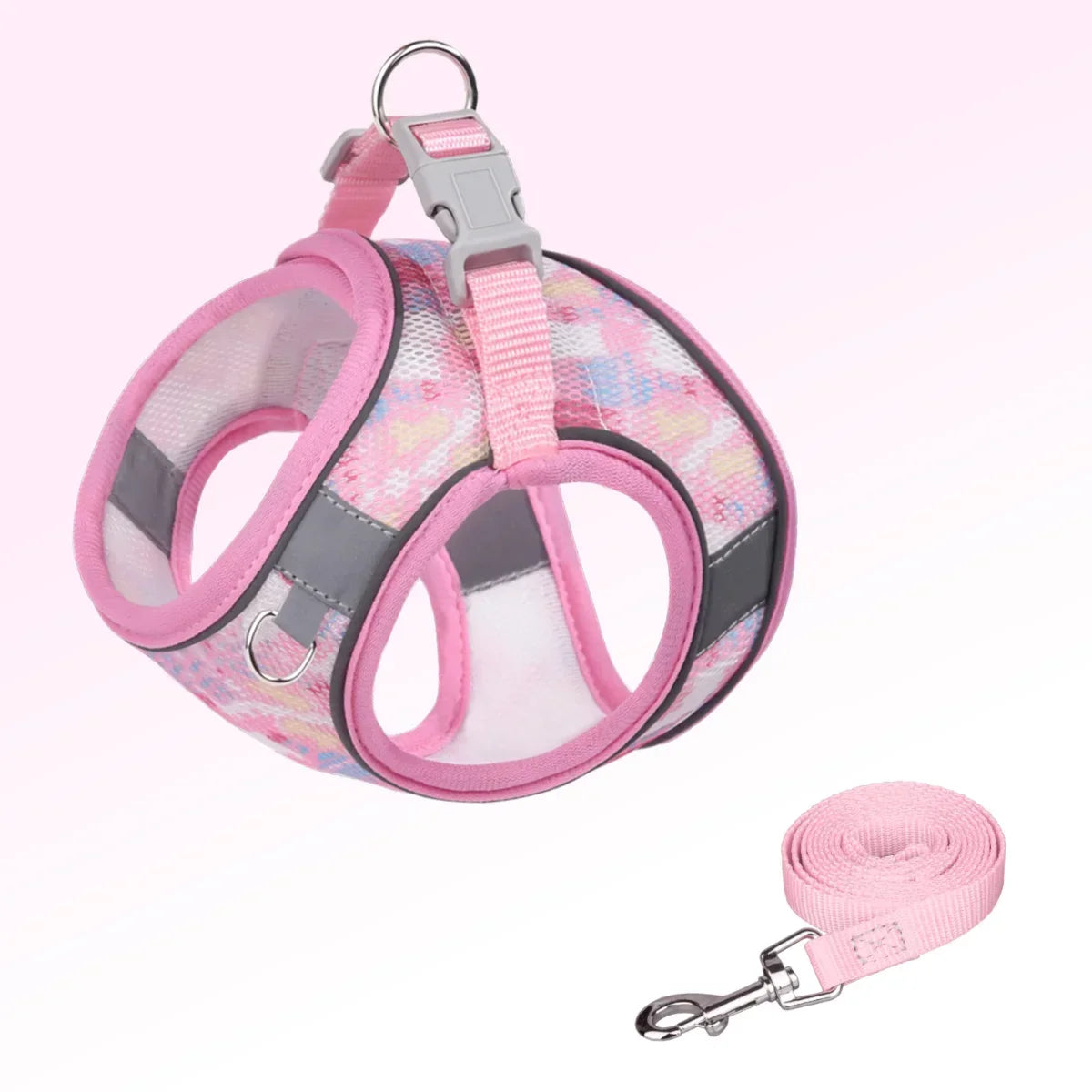 HP214--1pc pet dog & cat summer mesh harness with 1.5-meter pet leash.