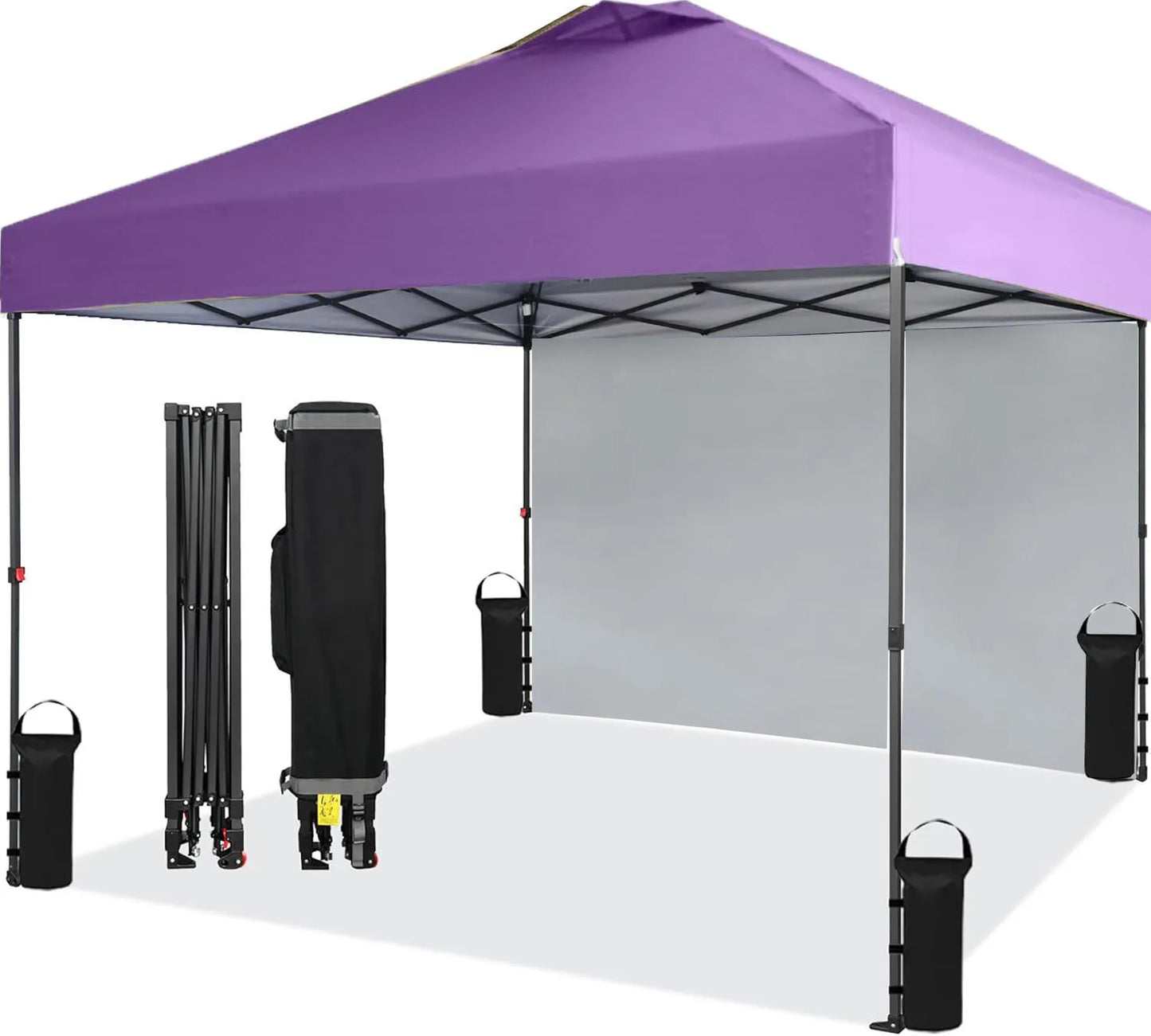 10x10FT Pop Up Gazebos Canopy Tent with Removable Sidewall, One-Push Instant Setup Outdoor Canopy Shelter with Vented Roof, Roller Bag & Sandbags for Beach Camping Market