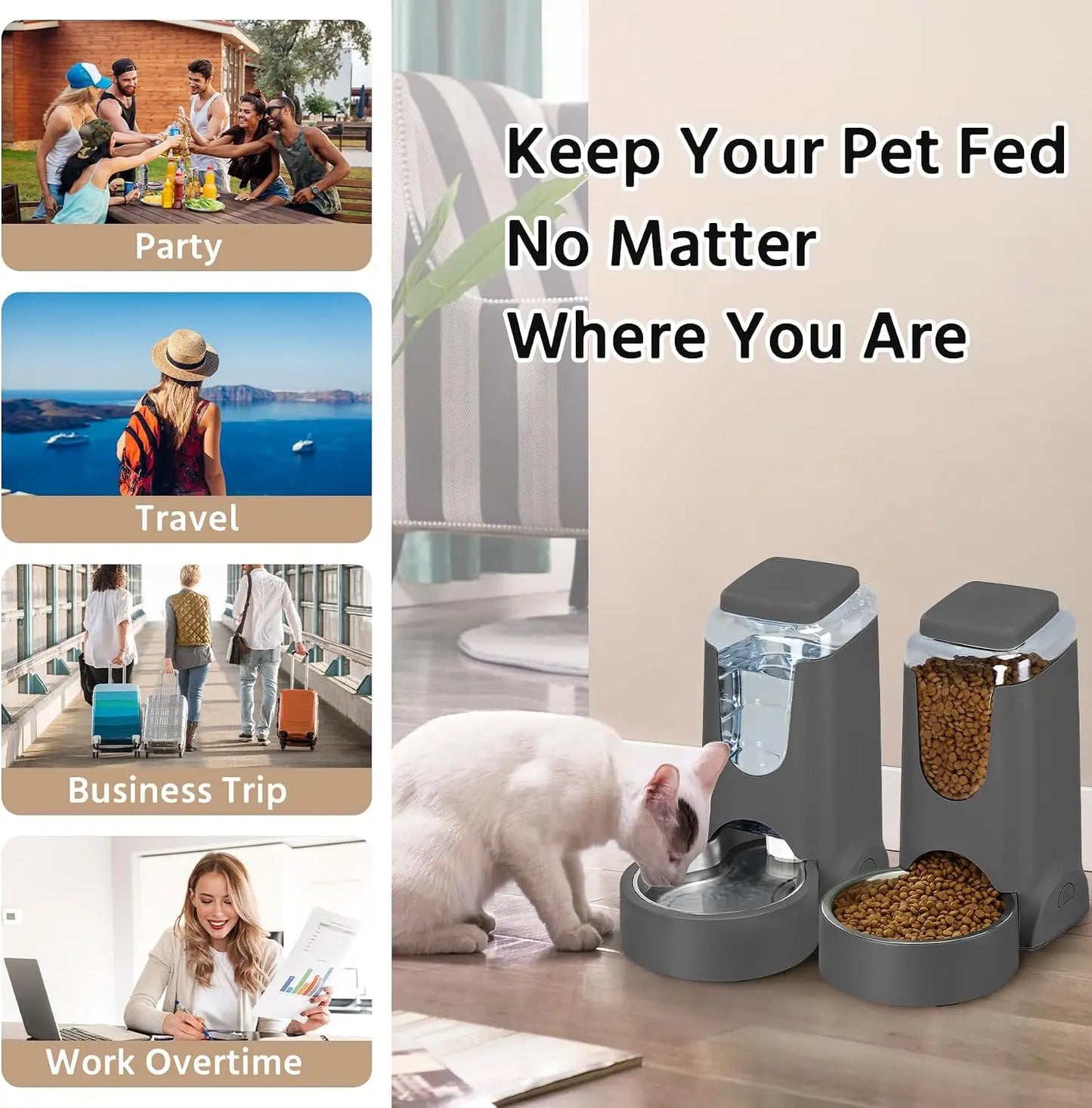 2 Pack Automatic Cat Feeder And Water Dispenser For Pets