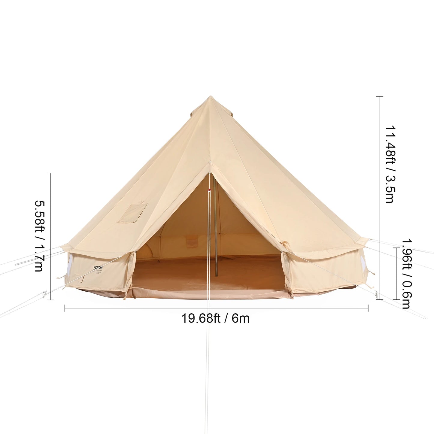 SucceBuy Canvas Bell Tent 4 Seasons 3/4/5/6/7m Yurt Tent Canvas Tent for Camping with Stove Breathable Tent Holds up to 8People